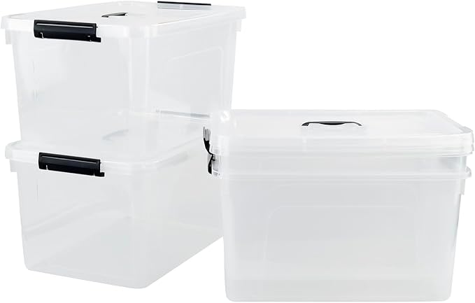 4-Pack 18 L Plastic Storage Box, Clear Latch Storage Bin with Lid | Clear Sturdy Plastic, Secure Side Latch Clips, Dustproof Sealed Lid