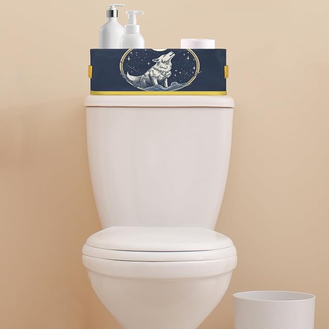 Wolf Stars Moon Bathroom Storage Basket, Foldable with Handle Open Countertop Paper Towel Decorative Box, Toilet Tank Top Shelf Baskets for Home Closet Bedroom Living Room Office