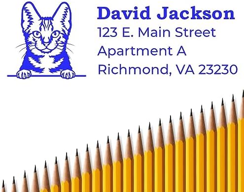 Peeking American Shorthair Cat Self-Inking Address Stamp - Crisp Imprint | Personalised Address Stamp for Pet Owners. Choice of 11 ink colors. American Shorthair Cat Address Ink Stamp. 4 case colors.