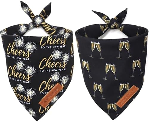Realeaf New Year Dog Bandanas 2 Pack, Cheers to The New Year Dog Scarf for Boy and Girl, Premium Durable Fabric, Holiday Bandana for Small and Medium Dogs Cats Pets (Small)