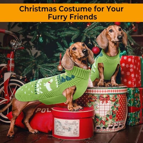Lelepet Dachshund Sweater Turtleneck Dog Sweaters for Small Dogs (XS-XL) | Pullover Knitted Dog Coat,Cold Weather Dachshund Clothes,Fall/Winter Cozy Outfit for Wiener Dog,Stretchy Knitwear,Grass Green