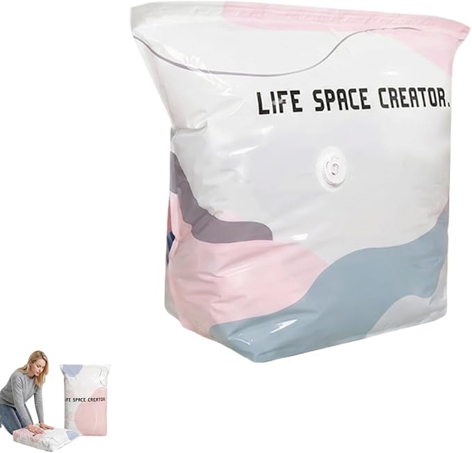 No-Pump Vacuum Storage Bags, 2026 New Reusable Space Saver Bags, 3-Sec Fast Compression, Air Tight Compression Storage Bags for Clothes, for Clothes, Comforters, Blankets (1PCS, Medium)
