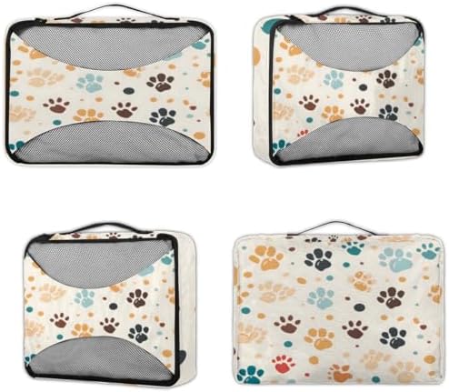 Dog Paw Print 4 Set Packing Cubes Luggage Organizer Bags for Travel Accessories and Essentials, Cute
