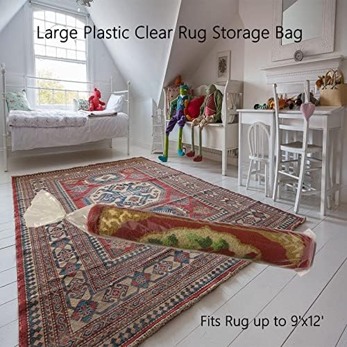 4 Pcs Large Plastic Rug Storage Bag with 10 Ties,4.5Mil Heavy Duty Fits Rug up to 9'x12'，Perfect for Moving, Packing and Shipping Rolled Carpet
