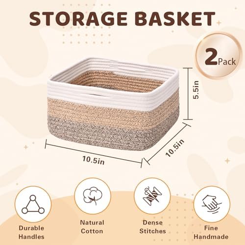 Storage Baskets for Shelves, 2 Pack Shallow Basket