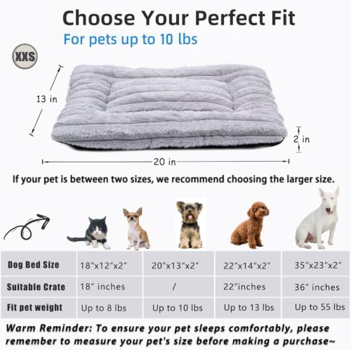 20 Inch Ultra Soft Comfy Pet Bed, Tiny Dog Bed, Washable Anti-Slip Crate Pad Sleeping Cushion Mat for XX-Small Dogs, Indoor Cats & Cat Carrier, Light Gray