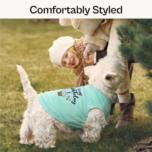 Parisian Pet Dog Shirt – 100% Cotton Shirts for Small Dogs – Blue Sleeveless Puppy Clothes – Lightweight and Breathable Dog Birthday Shirt – Boy Dogs Clothes - Stretchy Pet T Shirts