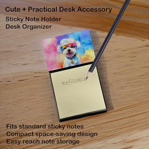 Caroline's Treasures Bichon Frise Hippie Dawg Sticky Note Holder Refillable Dispenser Self-Sticky Note Pads, Memo Pads Blank Desk Accessories