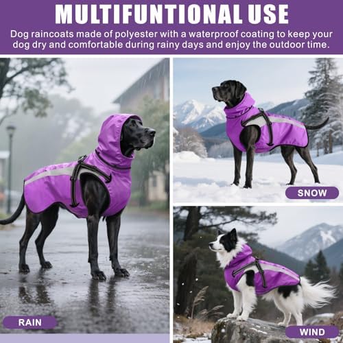 Dog Raincoat Waterproof Raincoats for Dog Reflective Dogs Rain Jackets with Hood Hoodie Pet Rain Poncho Coat for Small Medium Large Dogs Puppies S-XXL (Purple, XXL)