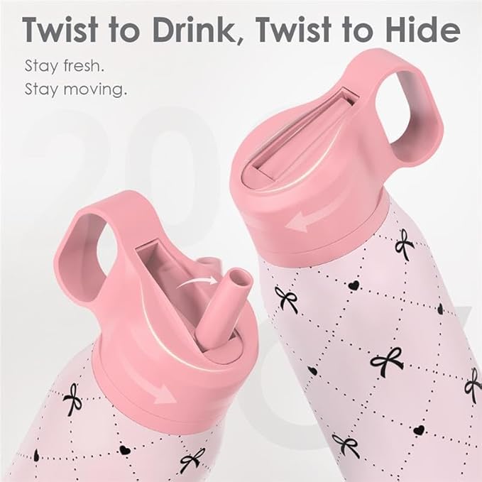 Bow Insulated Stainless Steel Water Bottle with Twist Lid 20oz, Sports & Gym Water Bottles for Women Girls Friends, Gift for Birthday Christmas