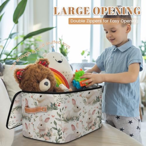 Spring Easter Bunny Storage Box with Zipper Lid | Collapsible, Fabric, Storage Bin, Handle, Large, Closet Organizer, Containers, Bedroom, Home, Cute Rabbit Floral
