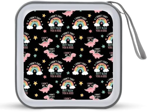 Portable DVD CD Organizer Wallet I Didnt My Blew You A Kiss Funny Dinosaur, 40-Capacity Hard Case with Strap, Protective Storage Binder for Car Home