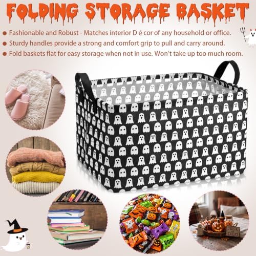 Chunful 4 Pcs Halloween Storage Baskets Black Hey Boo Cute Ghost Laundry Boo Basket Horror Scary Hamper Foldable Storage Bins with Handle Collapsible Organizer for Home Closet Office Bedroom