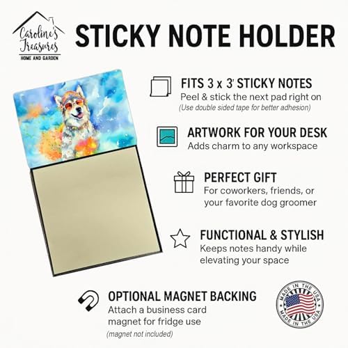 Caroline's Treasures Alaskan Malamute Hippie Dawg Sticky Note Holder Refillable Dispenser Self-Sticky Note Pads, Memo Pads Blank Desk Accessories