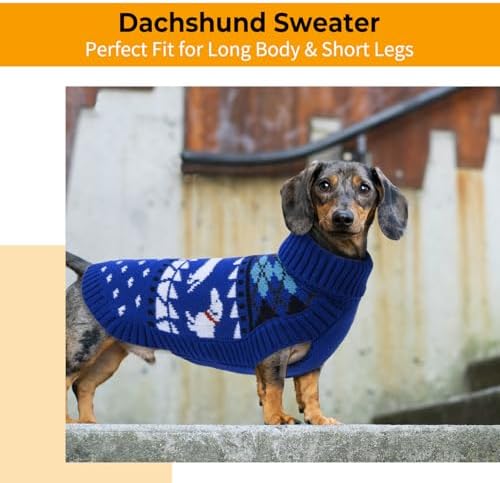 Lelepet Dachshund Sweater Turtleneck Dog Sweaters for Small Dogs (XS-XL) | Warm Pullover Knitted Dog Coat,Cold Weather Dachshund Clothes,Fall/Winter Cozy Outfit for Wiener Dogs,Stretchy Knitwear, Blue