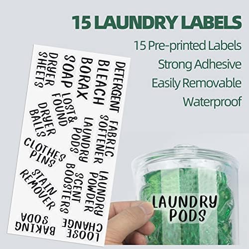 4 Pack Laundry Room Organization Jars - Laundry Storage Containers with Labels & Scoops Hold Pods, Powder, Scent Booster, Beads, Soap, Detergent - Great Laundry Organizer - Clear Acrylic