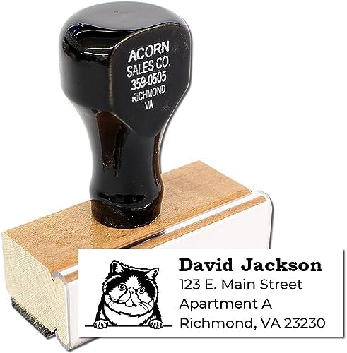 Peeking Exotic Shorthair Cat Wood Handle Address Stamp - Business Stamp | Envelope Stamp for Housewarming Gifts. Laser-cut lettering. Exotic Shorthair Cat Custom Address Stamp. Nothing to dry out.