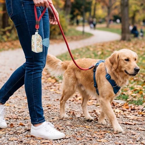 Dog Poop Bag Dispenser for Leashes with Zippered - Floral