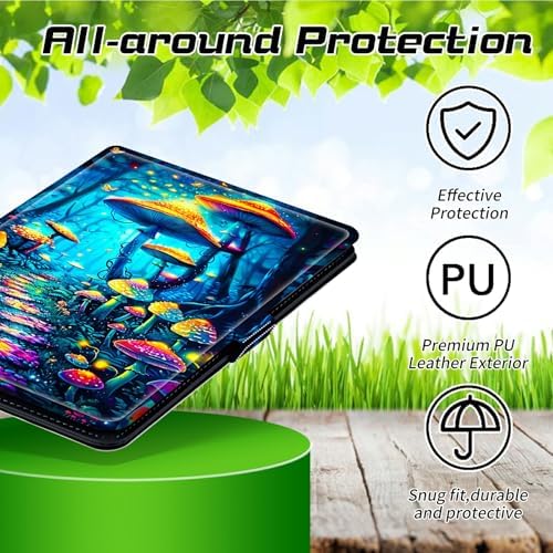 Universal Tablet Case for T-Mobile Revvl Tab 2 10.1" 2025/Revvl Tab 5G 10.36" 2023, 360 Degree Rotating Kickstand Protective Stand PU Leather Shell Cover for 9"-10.5", Blue Forest Mushroom