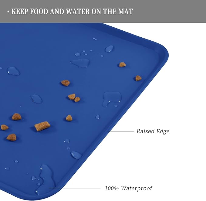 Reopet Waterproof Pet Feeding Mat, Non-Slip Silicone Placemats for Dog Cat Food and Water Bowl, High Raised Edges to Prevent Spills and Protect Floors