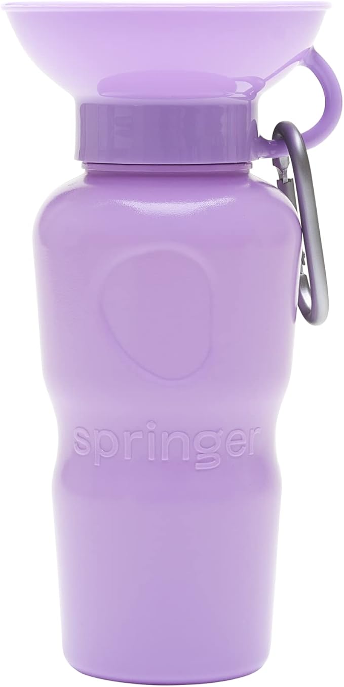Springer Dog Water Bottle | Portable Travel Drinking Feeder Dispenser for Dogs & Puppies | As Seen on Shark Tank | Leak-Proof Bowl | BPA-Free | Outdoor Walking, Hiking & Travel | 22oz Lilac