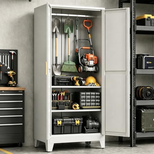71" H Metal Storage Cabinets,Garage Cabinet,Broom Closet Storage Cabinet,White Storage Cabinets,Utility Cabinet