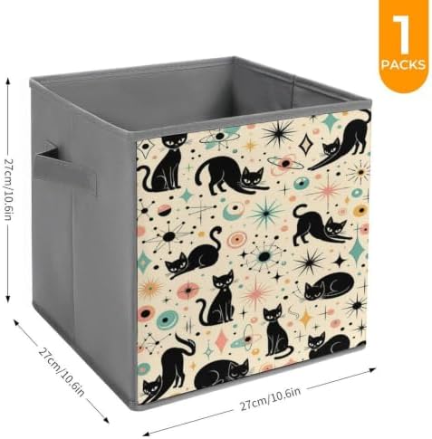 Black Cats And Storage Bin with Handles, Oxford Fabric Foldable Storage Cube Organizer for Clothes, Towels, Bedroom, Living Room, Home Organization