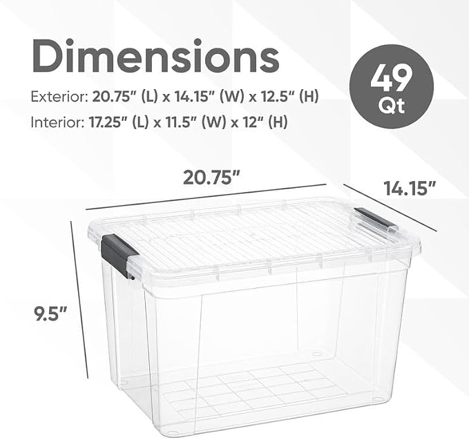 Superio 49 Quart Clear Plastic Storage Boxes with Lids, Stackable Organizer Containers, BPA-Free Storage Bins for Home, Office, School & Dorm, 18 Pack