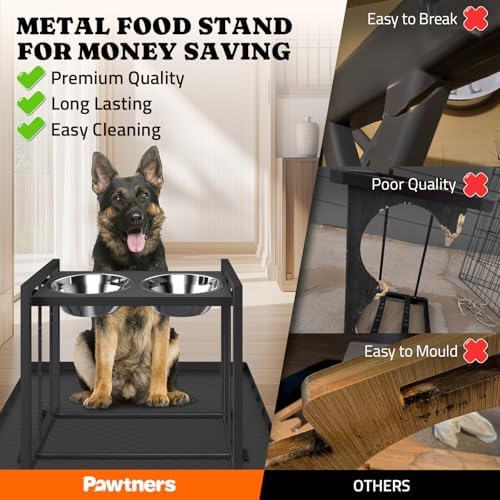 Pawtners Elevated Dog Bowl for Medium Breed, Adjustable Feeder with Mat