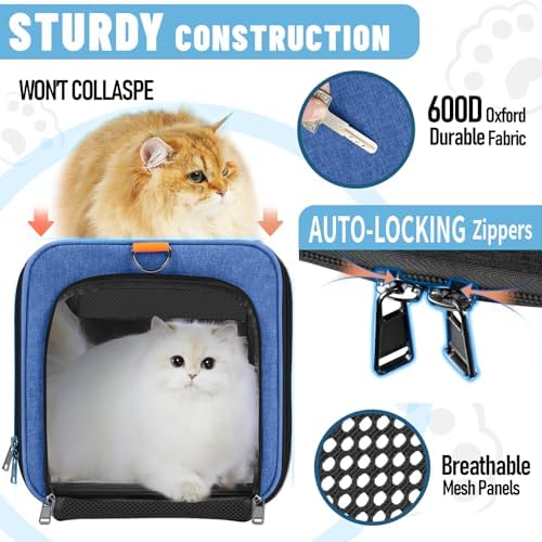 GAPZER Large Cat Carrier Soft, Collapsible Travel Pet Carry Bag, Small Dogs | Large Kitty Cat 20 lbs Maine Coon, Top Load Transport Small Puppy Dog Kennel, Yorkie Little Dog 10lbs, Sturdy Fabric Blue