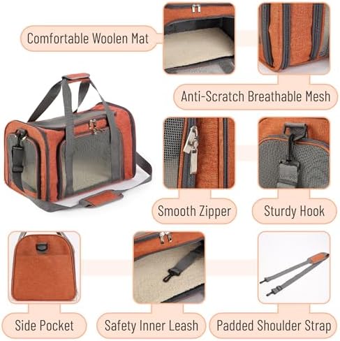 Mr. Pen- Pet Carrier, 17.5" x 11.2" x 11.5", Medium Size, Orange | Portable Travel Carrier for Small Pets, Cats & Small Dogs, Breathable Mesh, Safety Inner Leash
