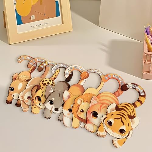 Baby Closet Dividers for Clothes - Set of 8 Unique Animals Design Baby Size Closet Divider Newborn to 24 Months, Babies Wardrobe Closet Organizer Nursery Decor Gender Neutral Kid Clothes Dividers