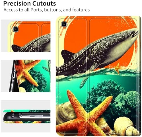 for Samsung Galaxy Tab S5e 10.5" 2019 SM-T720/T725 Case | Slim Leather Smart Cover with Multi-Angle Anti-Slip Stand [Auto Wake/Sleep] Shell for Women Men, Whale Sunset Starfish