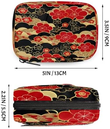 Travel Pill Organizer Red and Black Japanese Cherry Blossoms Pill Case