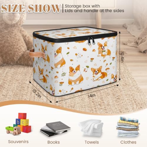 Funny Cute Dog Collapsible Fabric Storage Bin with Lid | Storage Basket, Foldable, Waterproof, Handle, Large, Closet Organizer, Home, Funny Animals Dog