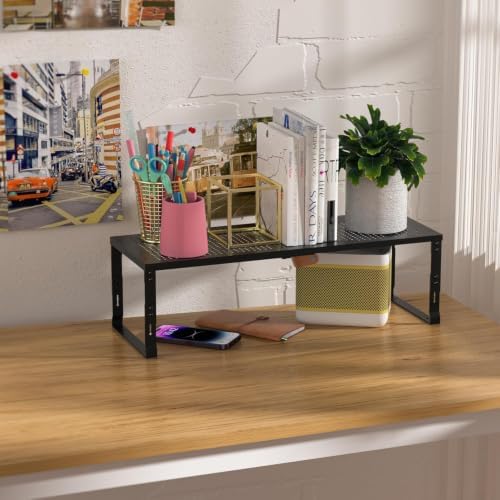 Heavy-Duty Adjustable Metal Shelf Organizer - Expandable & Stackable Pantry Storage Rack for Kitchen, Bathroom, RV, Cabinets(3 Packs/Black, Large)