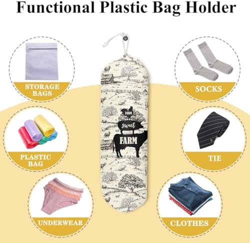 Grocery Bag Holder and Dispenser Cow Rooster Pig Plastic Bags Organizer | Garbage Shopping Trash Bags Storage for Kitchen Farmhouse Home Decor Gifts for Women Mom Grandma