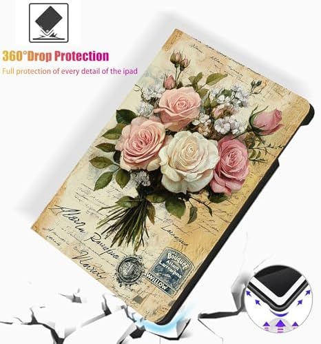 for Microsoft Surface Pro 8-13" 2021 Tablet Case,Auto Wake/Sleep,Adjustable Stand Protective Cover - Vintage Rose Bouquet