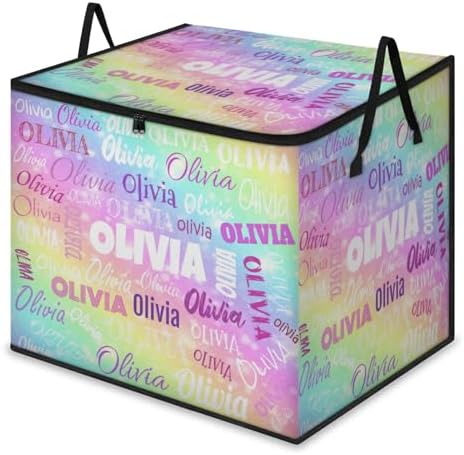 Personalized Storage Bins with Lid, Customized Name Jumbo Storage Basket Rectangle Clothes Organizer for Organizing Kids and Pets Toys Shelf Closet, Colorful Galaxy with Stars