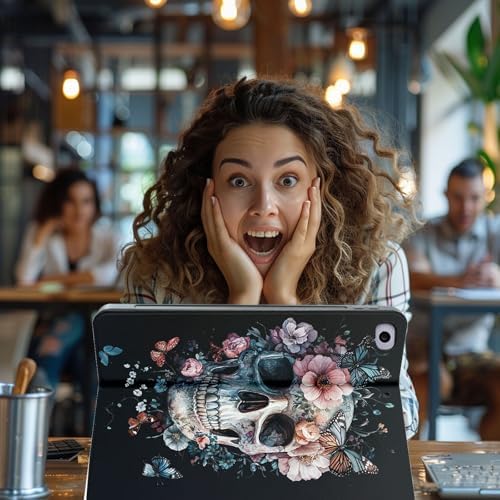 for Microsoft Surface Pro 8-13" 2021 Tablet Case,Auto Wake/Sleep,Adjustable Stand Protective Cover - Skull Flower