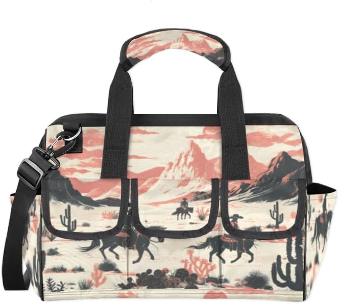 Vintage West Cowboy Heavy Duty Tool Bag 14.8 Inch Wild West Cowboy Portable Soft Tool Box Organizer Storage with Adjustable Shoulder Strap