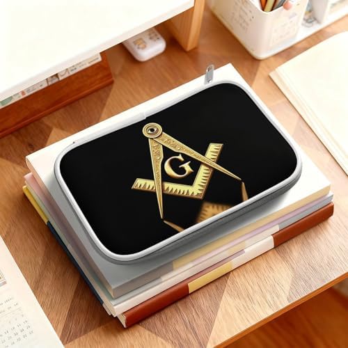 Simple Thin Pencil Case Waterproof And Portable Unisex Perfect Organizer Box Gold Freemason Freemasonry Masonic