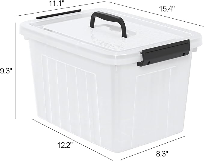 22 L Clear Storage Bin with Handle, Latching Storage Box, 4-Pack | BPA Free Plastic, 15.4" x 11.14" x 9.3"