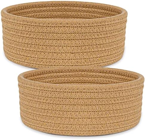 ABenkle 2 Pack Small Baskets, Cotton Rope Woven Basket, Cute Mini Tiny Storage Baskets, Decorative Boho Basket for Nursery Living Room Bedroom Shelf, Empty Gift Basket - Brown
