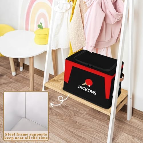 Custom Storage Basket with Zipper Lid, Table Tennis Foldable Fabric Storage Boxes Decorative Closet Shelves Clothes Organizer Container Cubes with Handle 1PCS