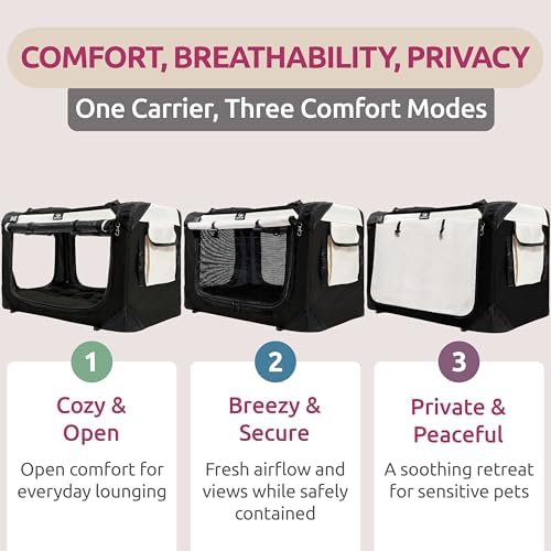 Cat & Dog Pet Carrier, Soft-Sided, Medium 20"x13"x13" Fits Most Cats or Small Dog, Comfortable for Travel & Vet Visits, Privacy Windows, Removable Plush Bed, Locking Zippers, Folds Flat