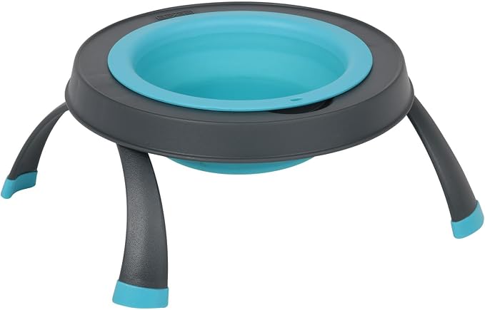 Dexas Pets Elevated Pet Feeder, Large, 4 Cup Capacity, Blue, Raised Pet Food and Water Bowl
