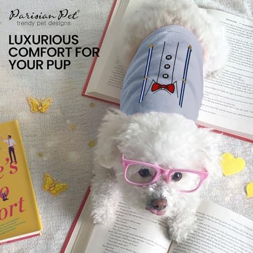 Parisian Pet Dog Shirt – 100% Cotton Bow Tie Shirts for Large Dogs – Sleeveless Puppy Clothes – Lightweight and Breathable Pet Apparel – Formal Tuxedo Boy Dog Clothes - Stretchy T Shirts for Dogs