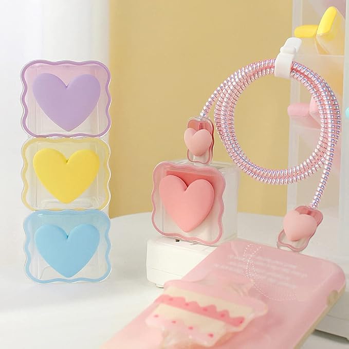 ZOSTLAND 5 in 1 DIY 18W 20W Heart Shape Protector Data Cable USB Charger Line Earphone Wire Saver Organizer Compatible with iPhone 11 12 13 14 15 Pro Max