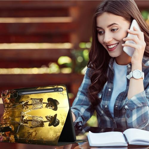 for Samsung Galaxy Tab S9 11 Inch/S9 FE 10.9 Inch 2023 Case | Slim Leather Smart Cover with Multi-Angle Anti-Slip Stand [Auto Wake/Sleep] Shell for Women Men, Forest Skull Leaf